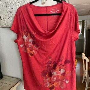 Sonoma Coral Pink Floral Cowl-Neck Short Sleeve Top. Never worn.